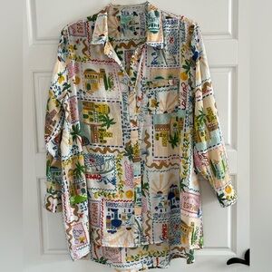 True Destinations Cotton Swim Cover Up Button Up Shirt/Dress Size XL Vacation